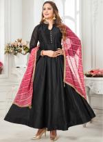 Black Chanderi Silk Party Wear Hand Work Readymade Salwar Suit